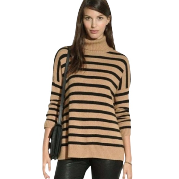 Madewell Sweaters - Madewell Women's Striped Turtleneck Tunic Sweater Camel Black Size M Oversize